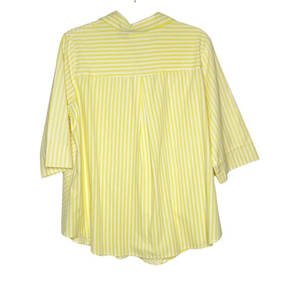 BLAIR Vintage Striped Poplin Button-Up Shirt Relaxed Fit Yellow White Size Large - Picture 3 of 6
